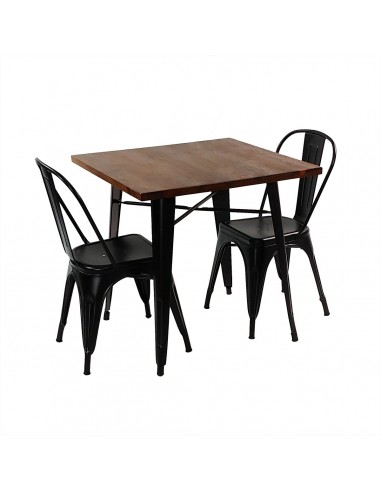 Zestaw stół PARIS czarny i 2 czarne krzesła metalowe PARIS