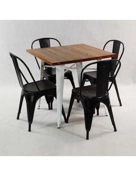 Zestaw stół PARIS biały i 2 czarne krzesła metalowe PARIS