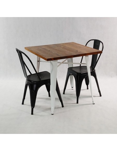 Zestaw stół PARIS biały i 2 czarne krzesła metalowe PARIS