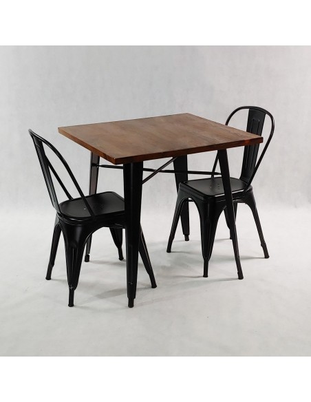 Zestaw stół PARIS biały i 2 czarne krzesła metalowe PARIS