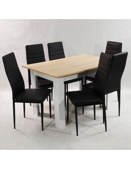 Zestaw stół Modern 120 SW i 6 czarnych krzeseł Nicea