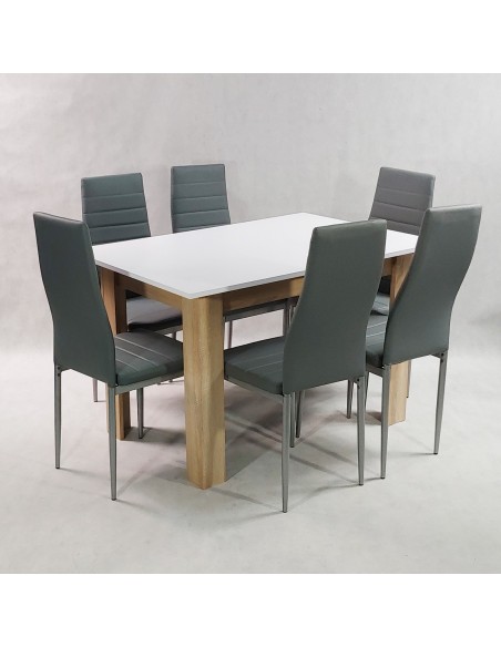 Zestaw stół Modern 120 WS i 6 szarych krzeseł Nicea