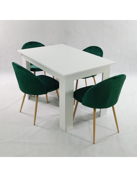 Stół MODERN 120 biały i 4 krzesła DENWER VELVET zielone