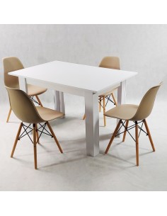 Zestaw stół Modern 120 biały i 4 krzesła Milano beżowe 2