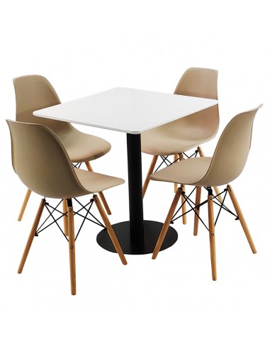 Zestaw stół Dakota 70x70 cm i 4 beżowe krzesła Milano