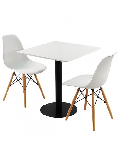 Zestaw stół Dakota 70x70 cm i 2 białe krzesła Milano