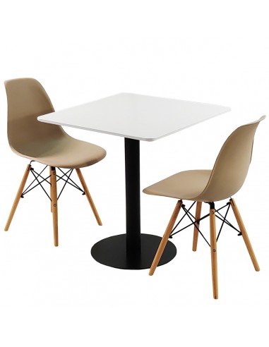 Zestaw stół Dakota 70x70 cm i 2 beżowe krzesła Milano