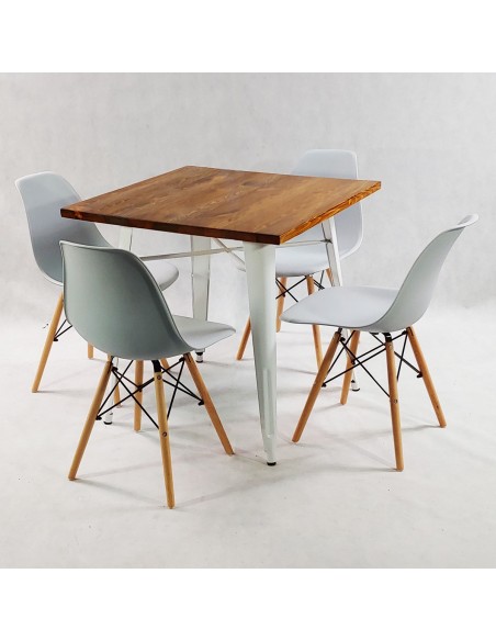 Zestaw stół PARIS biały i 4 beżowe krzesła Milano