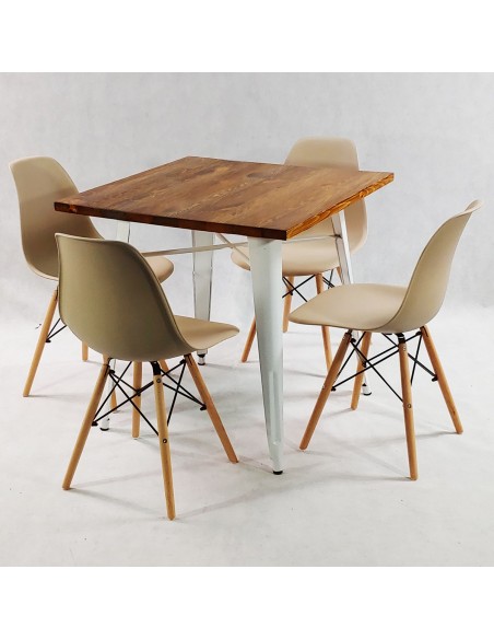 Zestaw stół PARIS biały i 4 beżowe krzesła Milano