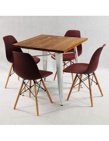 Zestaw stół PARIS biały i 4 beżowe krzesła Milano