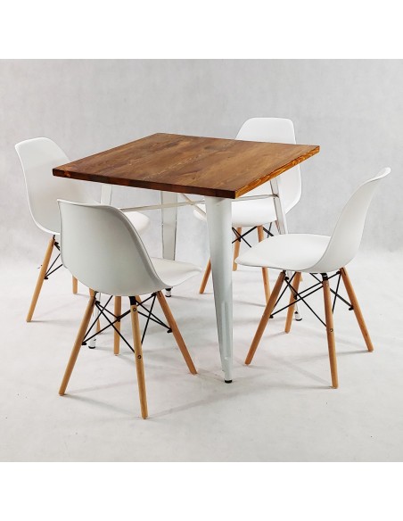 Zestaw stół PARIS biały i 4 beżowe krzesła Milano