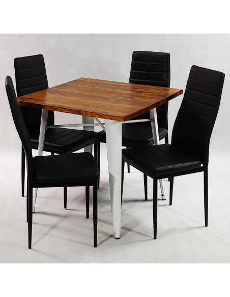 Zestaw stół PARIS biały i 4 czarne krzesła Nicea