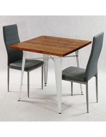 Zestaw stół PARIS biały i 2 szare krzesła Nicea