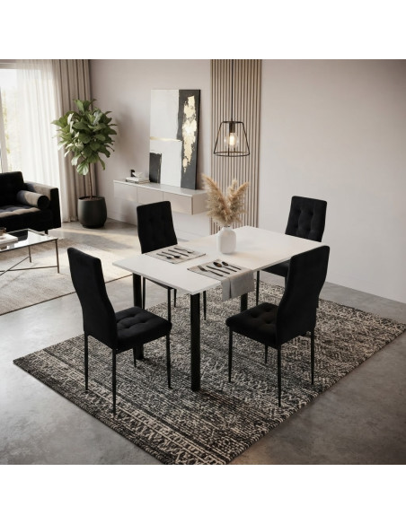 Zestaw stół Lugano 120x80 blat biały/nogi czarne 4 Monako czarne welur