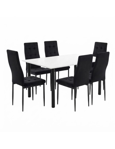 Zestaw stół Lugano 120x80 blat biały/nogi czarne 6 Monako czarnych welur