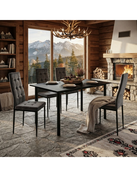 Zestaw stół Lugano 120x80 czarny 4 Monako szare/nogi czarne welur