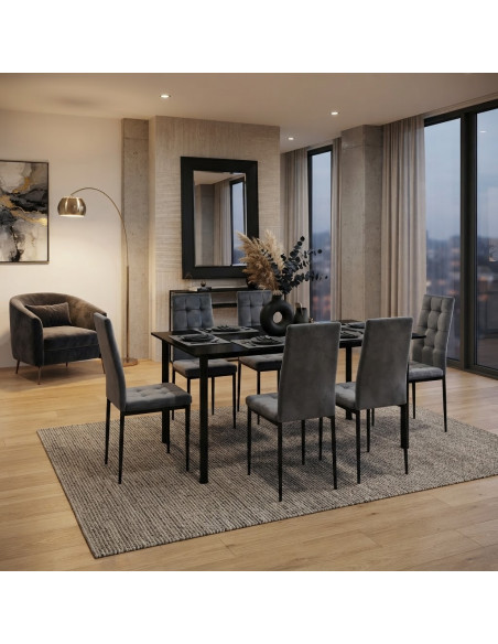 Zestaw stół Lugano 120x80 czarny 6 Monako szarych/nogi czarne welur