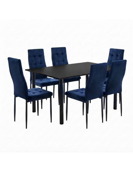 Zestaw stół Lugano 120x80 czarny 6 Monako granat/nogi czarne welur