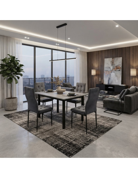 Zestaw stół Lugano 120x80 blat szary/nogi czarne 4 Monako szare welur