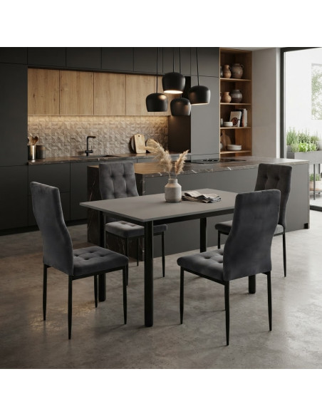 Zestaw stół Lugano 120x80 blat szary/nogi czarne 4 Monako szare welur