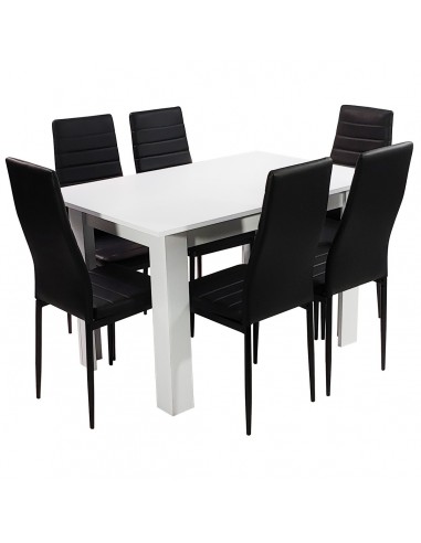Zestaw stół Modern 120 biały i 6 krzeseł Nicea czarnych