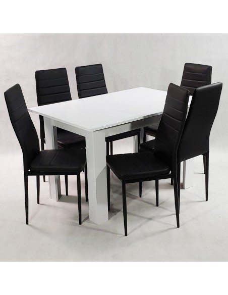 Zestaw stół Modern 120 biały i 6 krzeseł Nicea czarnych