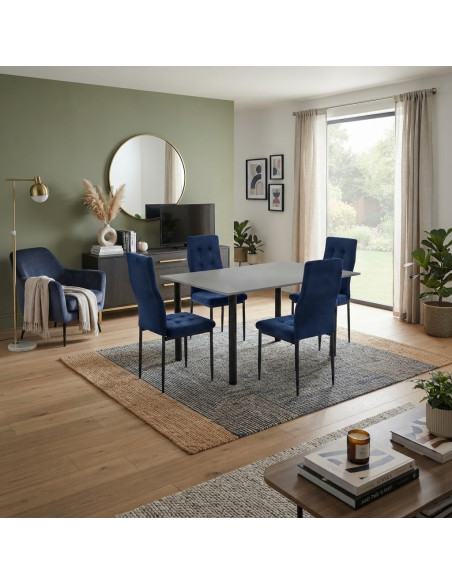 Zestaw stół Lugano 120x80 blat szary/nogi czarne 4 Monako granat welur