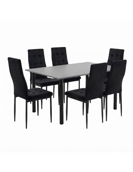 Zestaw stół Lugano 120x80 blat szary/nogi czarne 6 Monako czarnych welur