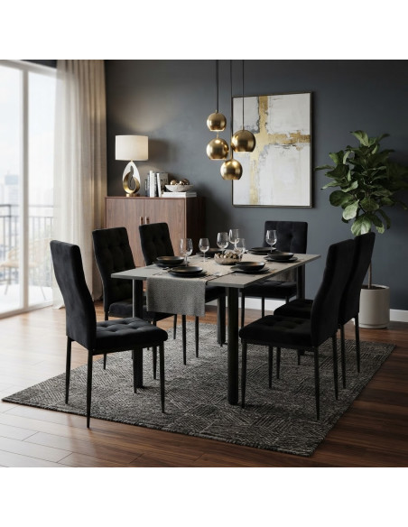 Zestaw stół Lugano 120x80 blat szary/nogi czarne 6 Monako czarnych welur