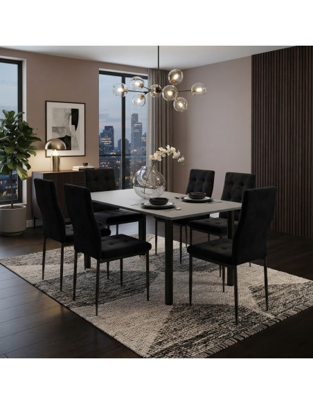Zestaw stół Lugano 120x80 blat szary/nogi czarne 6 Monako czarnych welur