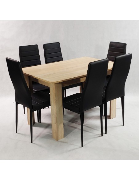 Zestaw stół Modern 120 sonoma 6 czarnych krzeseł Nicea