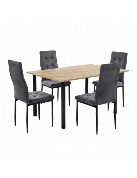 Zestaw stół Lugano 120x80 blat sonoma/nogi czarne 4 Monako szare welur