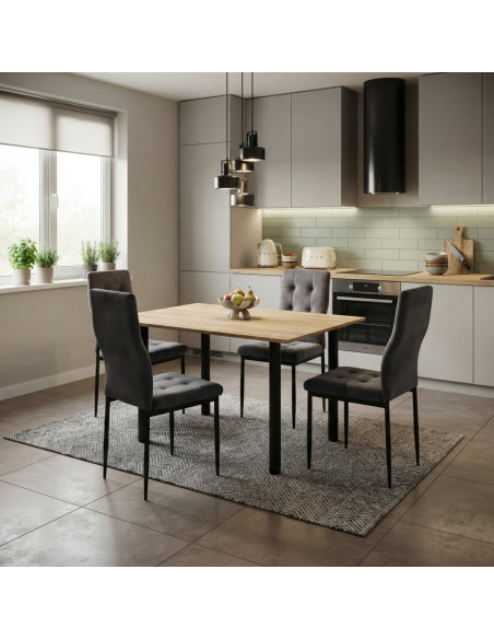 Zestaw stół Lugano 120x80 blat sonoma/nogi czarne 4 Monako szare welur
