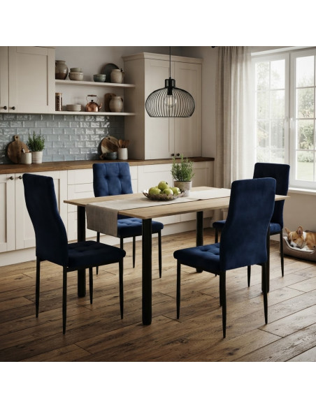 Zestaw stół Lugano 120x80 blat sonoma/nogi czarne 4 Monako granat welur