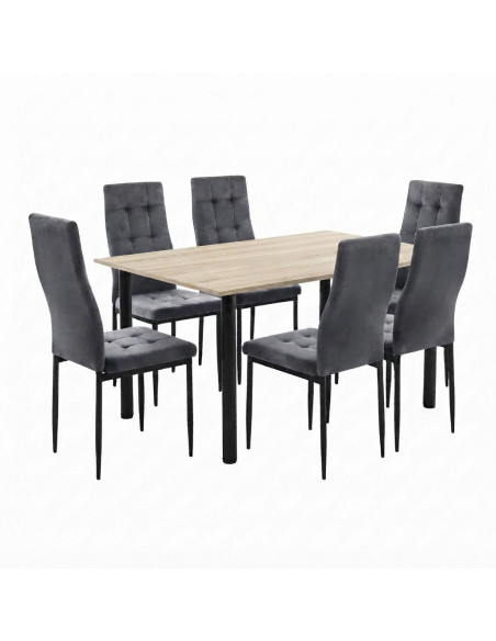 Zestaw stół Lugano 120x80 blat sonoma/nogi czarne 6 Monako szarych welur