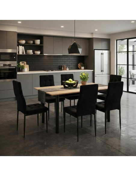 Zestaw stół Lugano 120x80 blat sonoma/nogi czarne 6 Monako czarnych welur