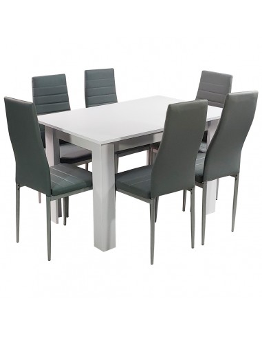 Zestaw stół Modern 120 biały i 6 szarych krzeseł Nicea