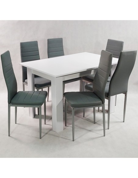 Zestaw stół Modern 120 biały i 6 szarych krzeseł Nicea