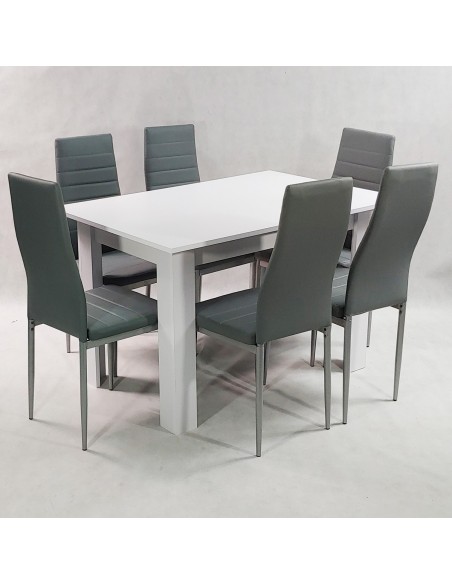 Zestaw stół Modern 120 biały i 6 szarych krzeseł Nicea