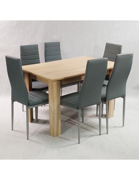 Zestaw stół Modern 120 sonoma i 6 szarych krzeseł Nicea
