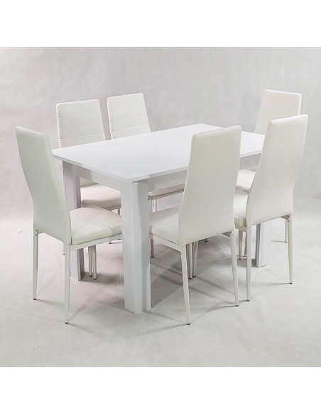 Zestaw stół Modern 120 biały i 6 białych krzeseł Nicea