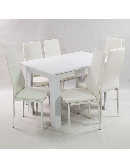 Zestaw stół Modern 120 biały i 6 białych krzeseł Nicea