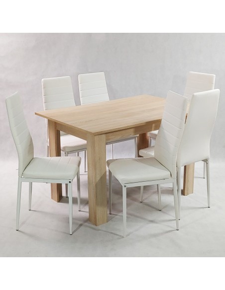 Zestaw stół Modern 120 sonoma 6 białych krzeseł Nicea