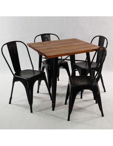Zestaw stół PARIS czarny i 4 krzesła metalowe...