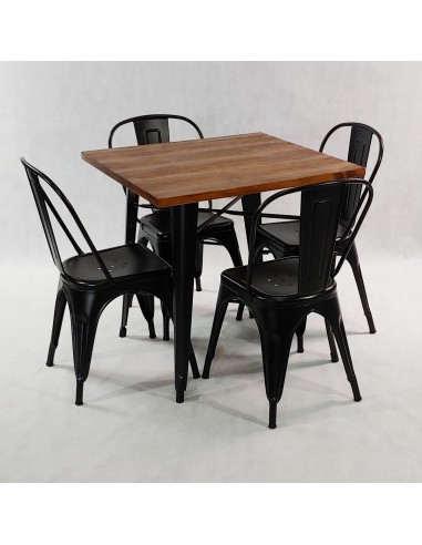 Zestaw stół PARIS czarny i 4 krzesła metalowe...