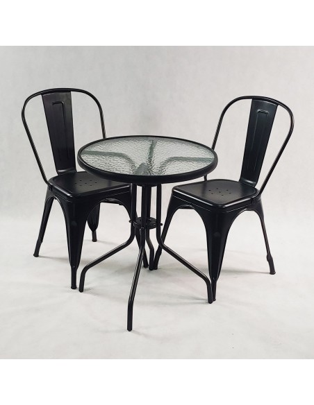 Zestaw stół BISTRO czarny i 2 czarne krzesła metalowe PARIS