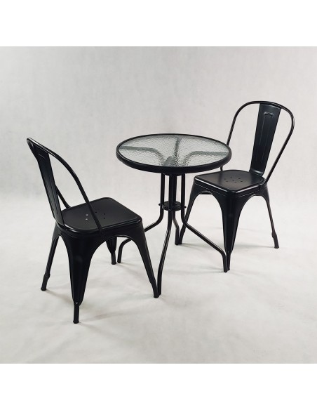 Zestaw stół BISTRO czarny i 2 czarne krzesła metalowe PARIS