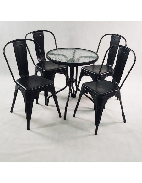 Zestaw stół BISTRO czarny i 2 czarne krzesła metalowe PARIS