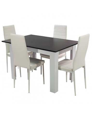 Zestaw stół Modern 120 BW i 4 białe krzesła Nicea