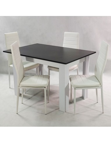 Zestaw stół Modern 120 BW i 4 białe krzesła Nicea